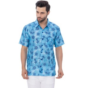 HAPPY BAY Men's Hawaiian Shirts Short Sleeve Button Down Shirt Mens Shirts Linen Effect Casual Beach Holiday Hawaii Shirts for Men - 1 of 4