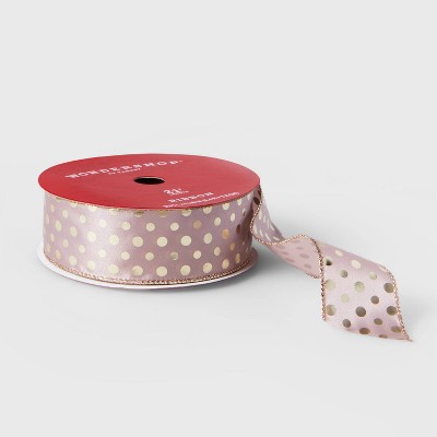 1.5" Satin Gold Foil Dots Ribbon Pink 21ft - Wondershop™