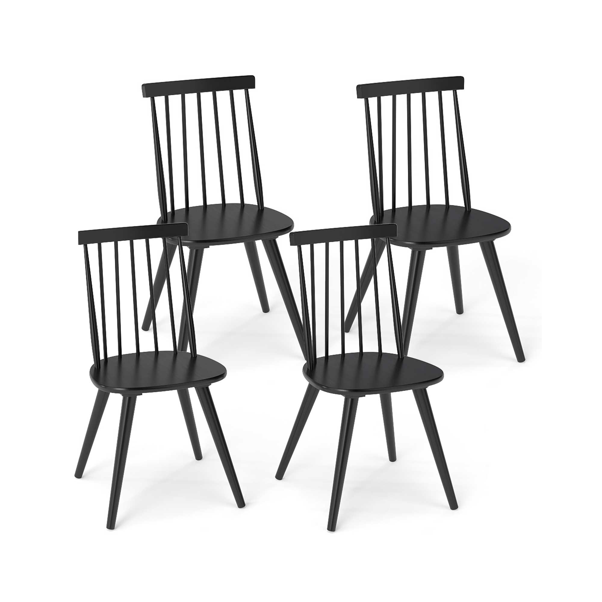 Costway Windsor Dining Chairs Set of 4 w/Rubber Wood Frame High Spindle Back for Home
