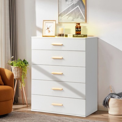 KTMBDW 5-Drawer Wood Dressers for Bedroom, drawer cabinet with Tempered Glass and RGB light for bedroom, living room