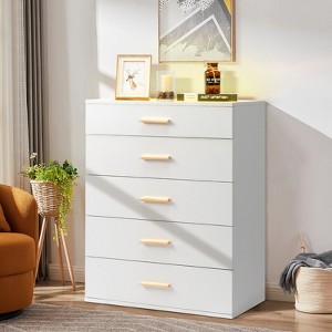 KTMBDW 5-Drawer Wood Dressers for Bedroom, drawer cabinet with Tempered Glass and RGB light for bedroom, living room - 1 of 4