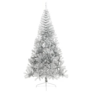 vidaXL Artificial Half Christmas Tree White PVC, Steel 59.1 in high - Silver 7 x 4 ft - 1 of 4