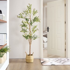 VECELO 71"/59" Artificial Olive Tree Potted Faux Green Plant Faux Olive Trees in Pot - 1 of 4