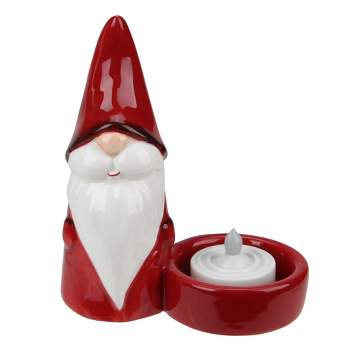 Northlight 4.75" Red Ceramic Mini Christmas Gnome Tealight Candle Holder
