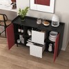 Black Storage Cabinet with Red Doors, 2 Drawers & 2 Open Compartments - Modern Sideboard Buffet & Coffee Bar Accent for Kitchen - 3 of 4