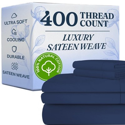 100% Cotton 400 Thread Count 4 Piece Sheet Set - Soft & Cozy Sateen Bed Sheets - CGK Linens