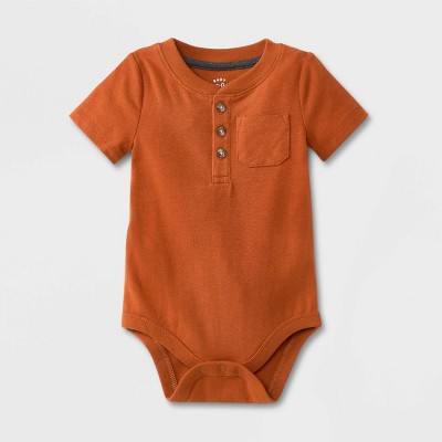 Image of Baby Boys' Henley Jersey Pocket Short Sleeve Bodysuit - Cat & Jack™ Orange 6-9M