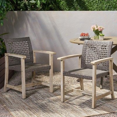 Patio Arm Chair Set Of 2,Wood Patio Chair With Wicker Weave Seat,Outdoor Arm Chair,Arm Chair For Patio,Backyard-Cuddlewood