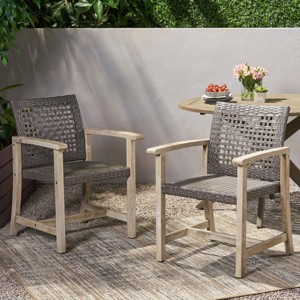 Patio Arm Chair Set Of 2,Wood Patio Chair With Wicker Weave Seat,Outdoor Arm Chair,Arm Chair For Patio,Backyard-Cuddlewood - 1 of 4