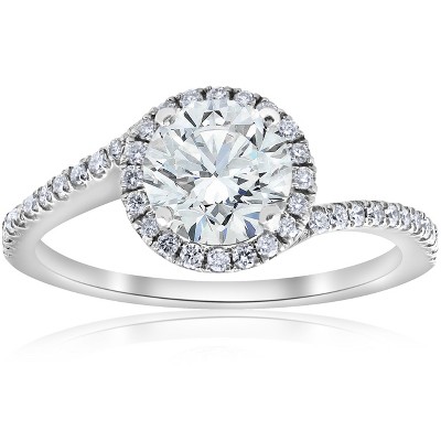 Pompeii3 1 1/3ct Diamond Halo Twist Engagement Ring 1ct Center 14k White Gold Lab Created