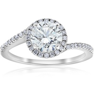 Pompeii3 1 1/3ct Diamond Halo Twist Engagement Ring 1ct Center 14k White Gold Lab Created - 1 of 4