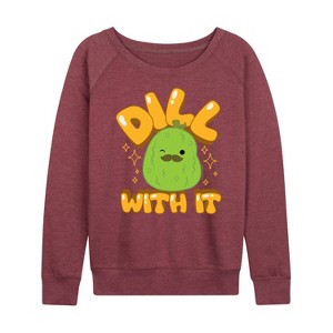 Women's - Squishmallows - Dill With It Charles Pickle Lightweight French Terry Wide Neck Long Sleeve Graphic Shirt - 1 of 4