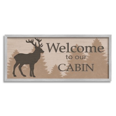 Stupell Industries Welcome To Our Cabin Deer Sign Framed Giclee Art, 10 ...