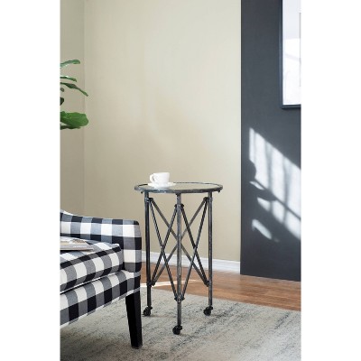 Antique Silver Round Metal and Glass Side Table