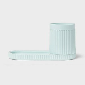 Kids' Fluted Cup with Tray Toothbrush Holder Teal - Pillowfort™: Kids Bathroom Accessories, Pillowfort Bath Decor - 1 of 3