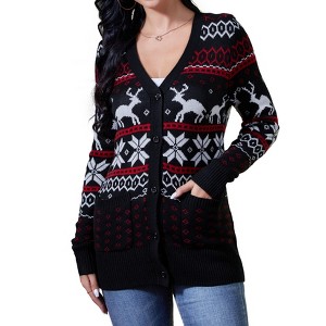 Women's Christmas Cardigan - Festive Knit Open Front Sweater with Holiday Patterns, Soft Long Sleeve Cozy Wrap for Xmas Party - 1 of 4