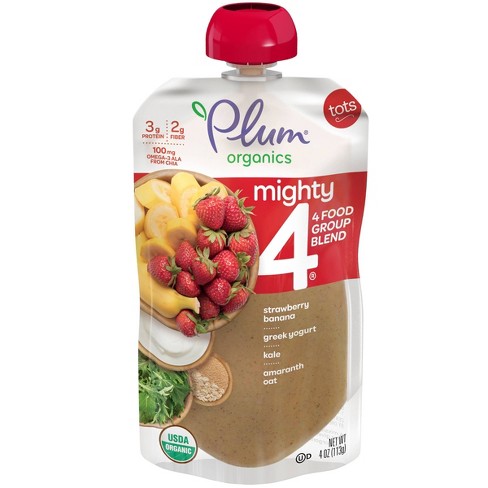Plum Organics Mighty 4 Strawberry Banana Greek Yogurt Kale Amaranth & Oat Baby Food Pouch - (Select Count) - image 1 of 4