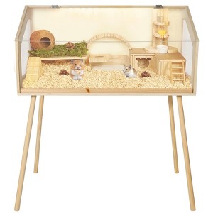 Wooden Hamster Cage with Legs, Chew Proof Guinea Pig Cages with Acrylic Window & Openable Top, Hamster Habitat Enclosure for Guinea Pigs, Gerbil - 1 of 4