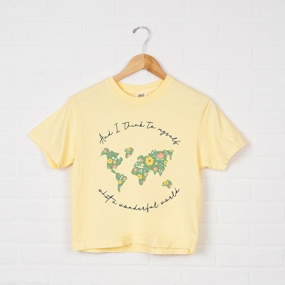 Simply Sage Market Women's What A Wonderful World Short Sleeve Relaxed Fit Cropped Tee