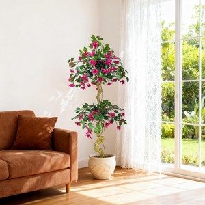 Pink Fake Bougainvillea Tree in Pot for Indoor & Outdoor Wedding Decor, Porch Patio Garden Home Living Room Party & Christmas Faux Plant - 1 of 4