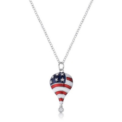 ShineHigh Patriotic Rhodium-Plated Necklace – Red, White, and Blue Enamel Charms with CZ Accents – Heart, Balloon, Bow Tie, and U.S. Map Designs
