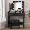 Makeup Table with Mirror and Lights, Makeup Vanity with Drawers, Open Shelves, Charging Station & Cushioned Stool - 2 of 4