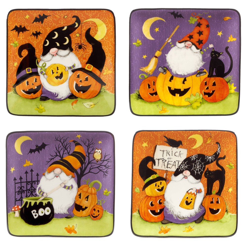 Photos - Other kitchen utensils Certified International Set of 4 Halloween Gnomes Square Canape Dining Plates - Certified Internat 