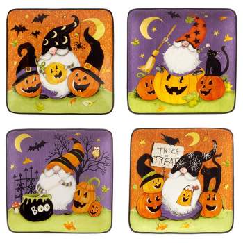 Set of 4 Halloween Gnomes Square Canape Dining Plates - Certified International