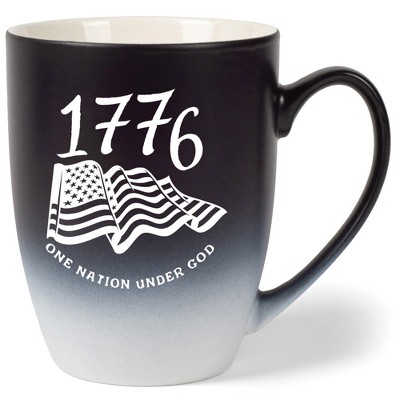 Elanze Designs 1776 One Nation Under God Two Toned Ombre Matte Black and White 12 ounce Ceramic Stoneware Coffee Cup Mug