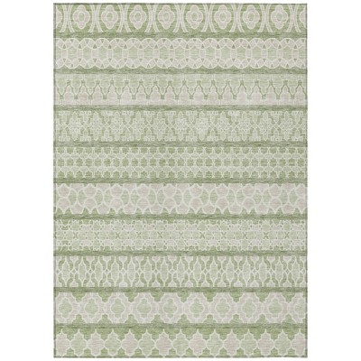 Artichoke Green And Ivory Quatrefoil Washable Indoor Outdoor Area Rug
