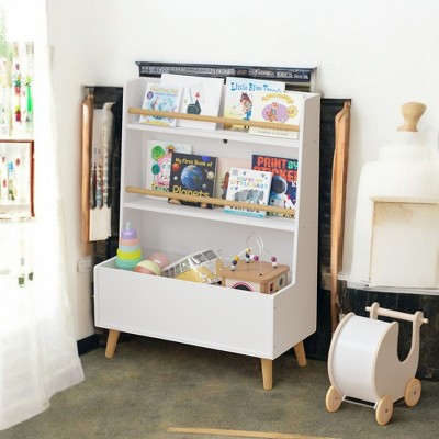 Alilang 26.77 Inch Wooden Bookshelf with Storage Drawer and Open Shelves - White