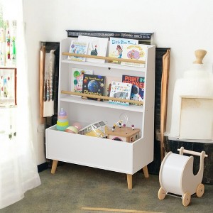 Alilang 26.77 Inch Wooden Bookshelf with Storage Drawer and Open Shelves - White - 1 of 4