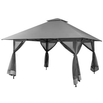 Tangkula Outdoor Patio 13' x13' Pop Up Canopy Tent UV50+ Adjust Sun Protection w/ Mesh Sidewall Grey