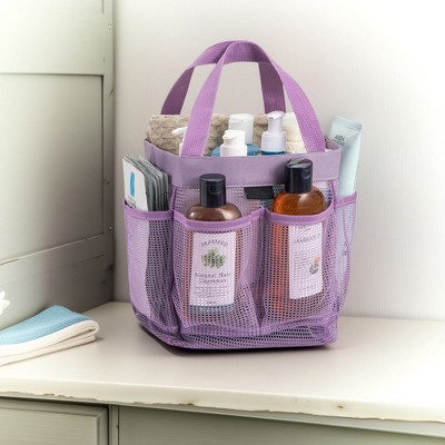 LunaLulinlk Natural Mesh Shower Storage Basket, Portable for Bathroom and Gym, Hanging Storage Basket, Quick Dry Toiletry Bag (8 Pockets | Purple)