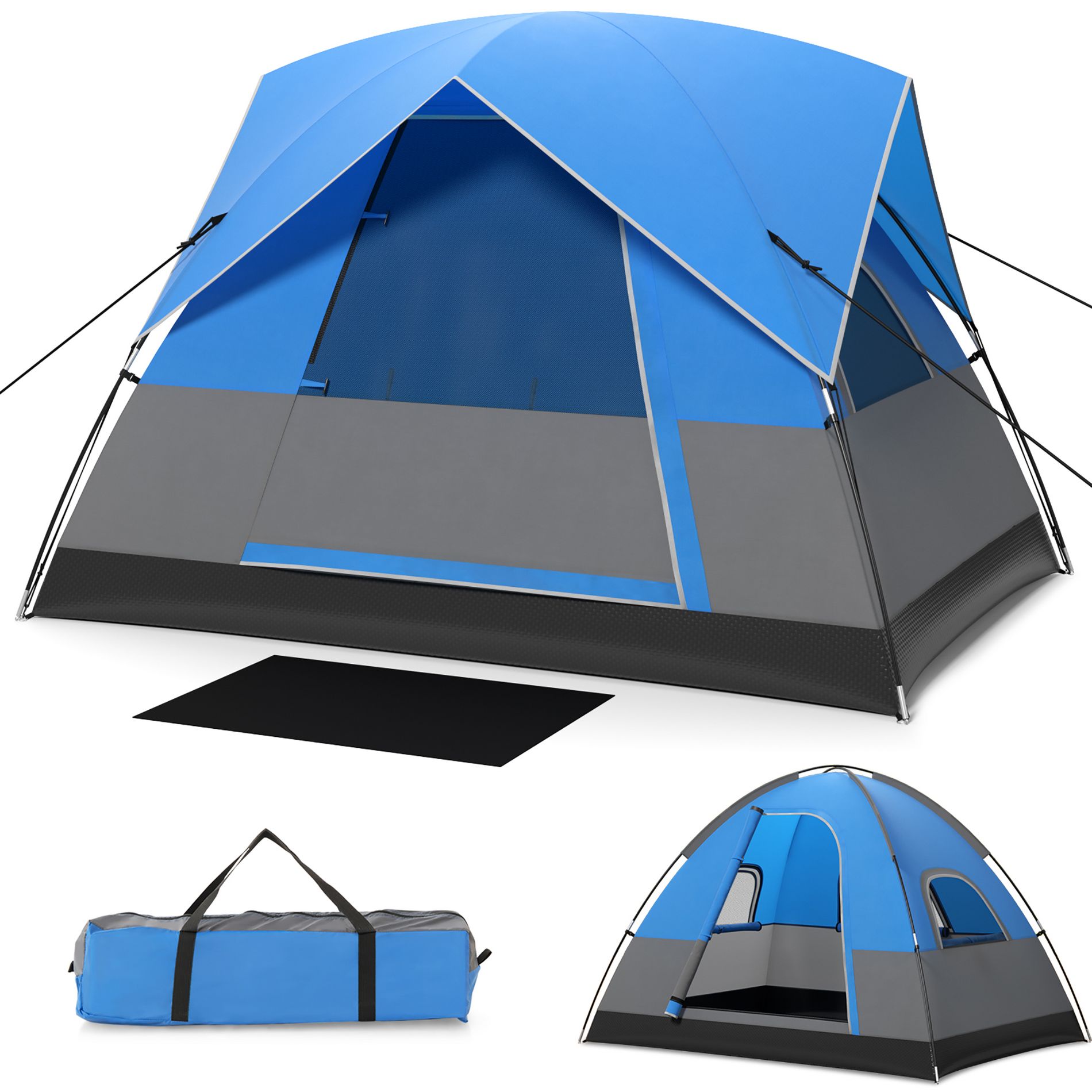 Costway Camping Tent for 2-3 People Waterproof & Windproof Family Dome Tent w/ Rainfly Blue