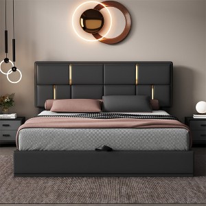 Queen Size Bed Frame With Headboard, Hydraulic Storage System, Velvet Upholstered Platform Bed, No Box Spring Needed - 1 of 4