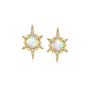 Pure Collection by Ross-Simons Opal Starburst Earrings With Diamonds in 14kt Yellow Gold - 1 of 3