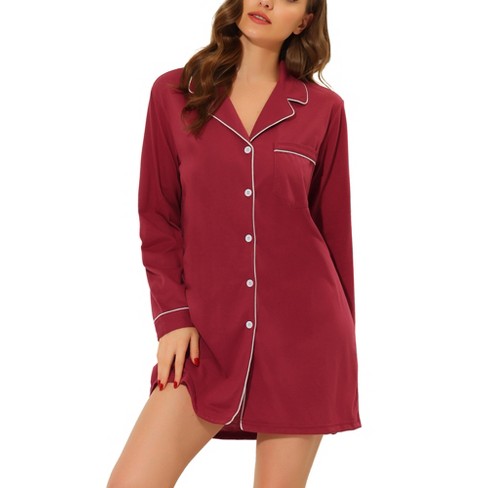 Cheibear Women's Sleepshirt Pajama Dress Long Sleeves With Pockets