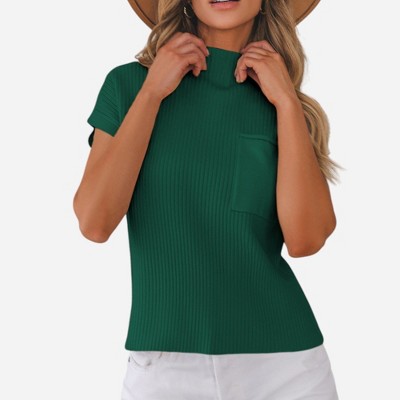 Amaryllis Women's Ribbed Knit Mock Neck Sleeveless Sweater Relaxed Fit with Front Pocket Chic and Cozy Transitional Layer