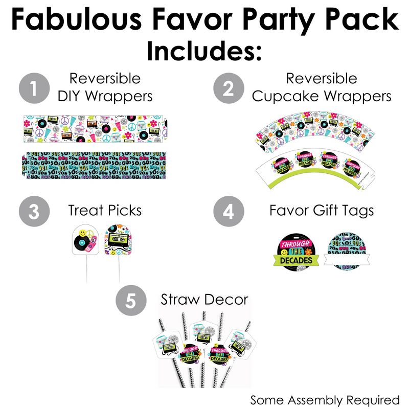 Big Dot of Happiness Through the Decades - 50s, 60s, 70s, 80s, and 90s Party Favors and Cupcake Kit - Fabulous Favor Party Pack - 100 Pieces, 2 of 9