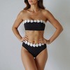 Knit & Lounge Women’s Bandeau Bikini Set 3D Daisy Applique High Waist Floral Swim Two Piece Strapless Swimsuit - 4 of 4