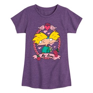 Girls' - Hey Arnold! - Valentine's My Love Fitted Short Sleeve Graphic T-Shirt - 1 of 3