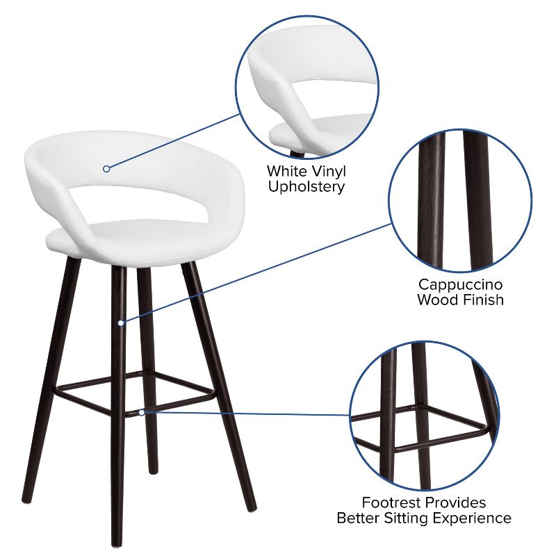 Emma and Oliver 29"H Wood Rounded Open Back Barstool, 3 of 11
