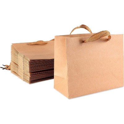 Bright Creations 25-Pack Kraft Paper Gift Bags with Soft Handles, Birthday Party Favor Shopping Bag, 8.6x7x3.9 in.