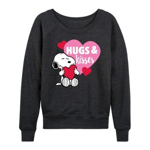Women's - Peanuts - Snoopy Hugs And Kisses Lightweight French Terry Wide Neck Long Sleeve Shirt - 1 of 4