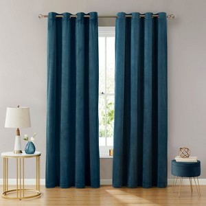 HLC.ME Sawyer Premium Luxurious Lush Velvet Soft Light Filtering Grommet Window Drapery Curtains - Set of 2 - 1 of 4