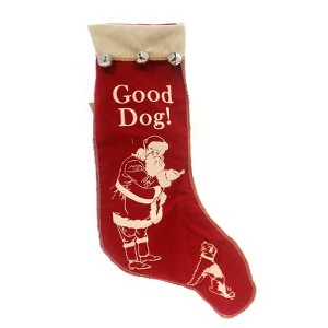 Primitives By Kathy 16.0 Inch Good Dog Stocking Santa Jingle Bells Puppy Holiday Stockings - 1 of 2