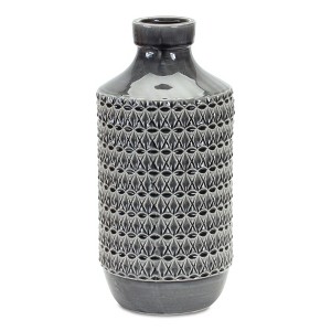 HomeRoots 15" Gray Geometric Cylinder Terracotta Table Vase - 1 of 4