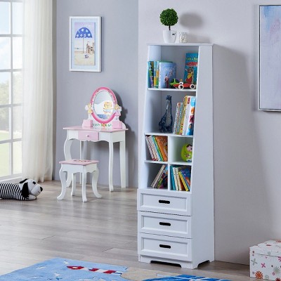 TOAOTBNBO Tall Bookcase with 3 Drawers, Narrow Bookshelves with Storage Cabinet, Open Display Book Shelf for Living Room, White