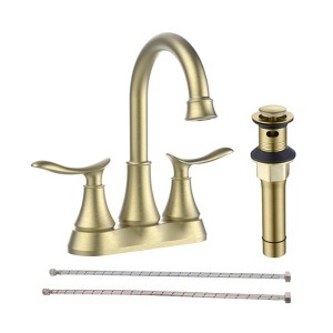 Cobbe 2-Handle 4-Inch Brushed Gold Bathroom Faucet, Bathroom Vanity Sink Faucets with Pop-up Drain and Supply Hoses - 1 of 4
